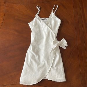 Abercrombie & Fitch White Linen Spaghetti Strap Wrap Dress